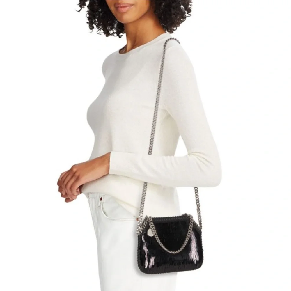 Stella McCartney Mini Falabella Sequin Shoulder Bag Black w/silver hardware NWT - Picture 3 of 14